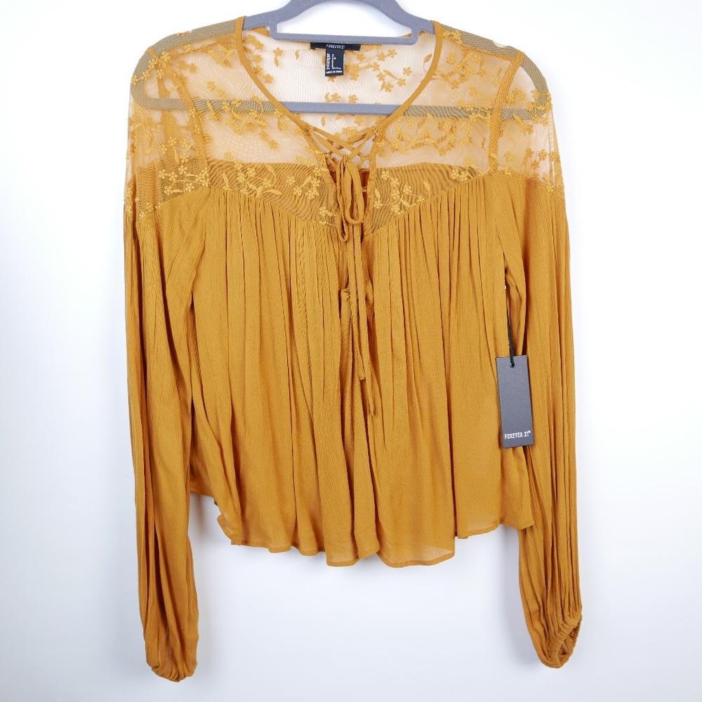 Pumkin Orange Flouncy Sheer w/Embroidery Top